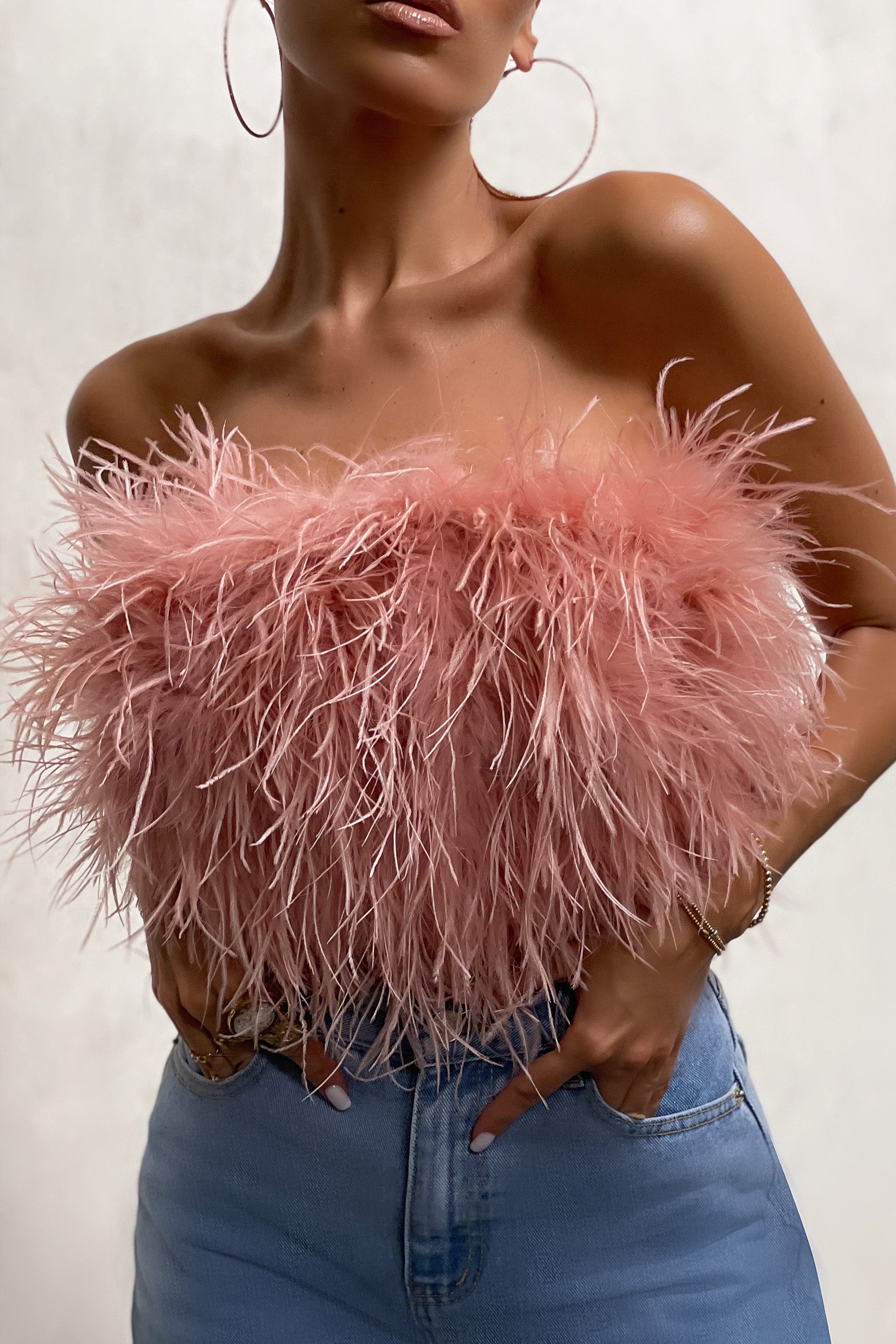 Dream Daze | Pink Feather Bandeau Crop Top