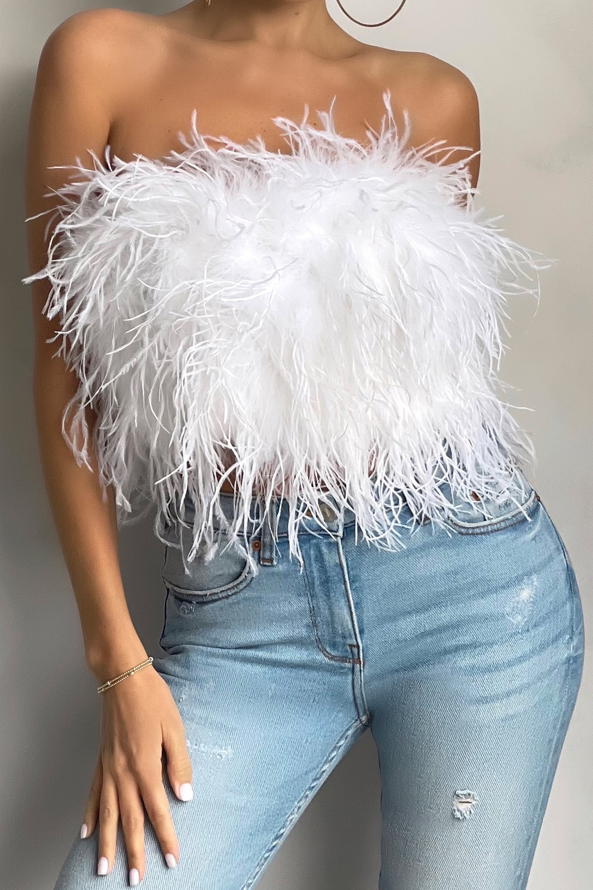 Dream Daze | White Feather Bandeau Crop Top