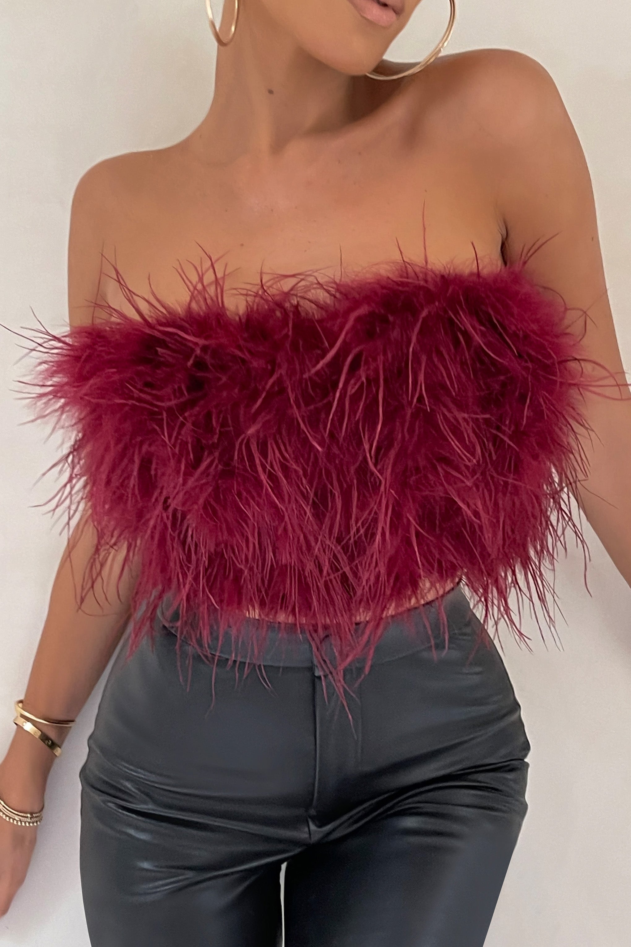 Dream Daze | Berry Feather Bandeau Crop Top