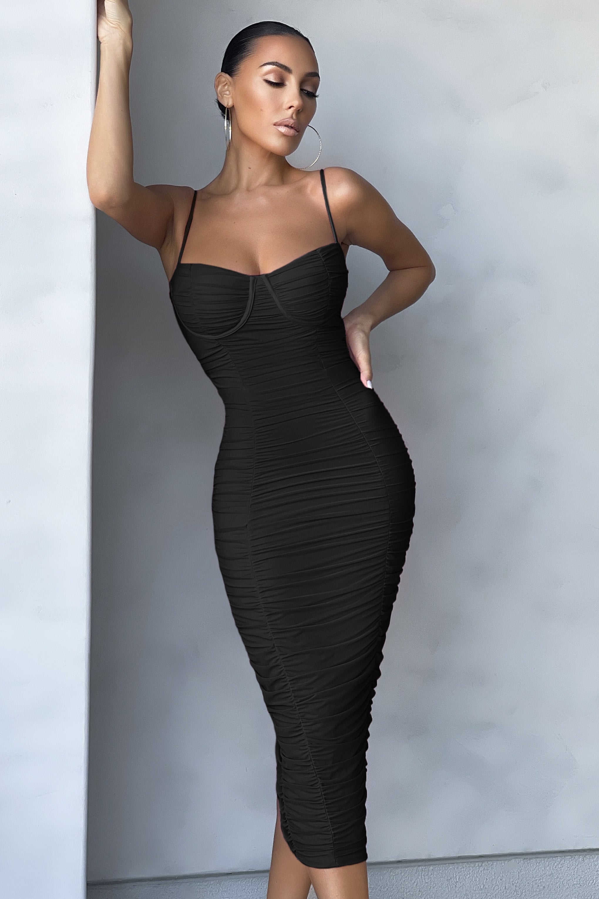 Love Tapes | Black Corset Mesh Midi Dress