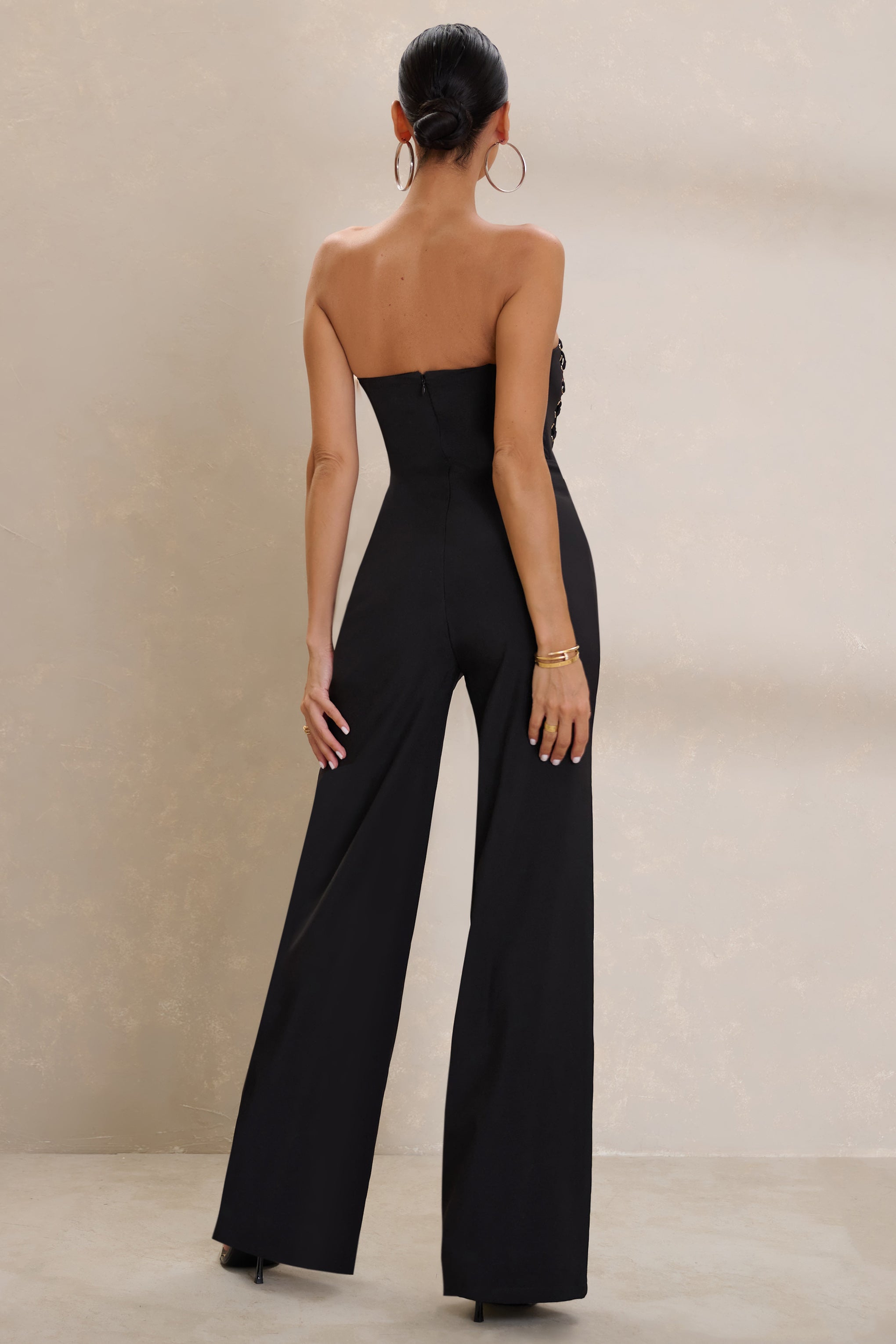 Reborn | Black Bandeau Jumpsuit With Lace Up Detail