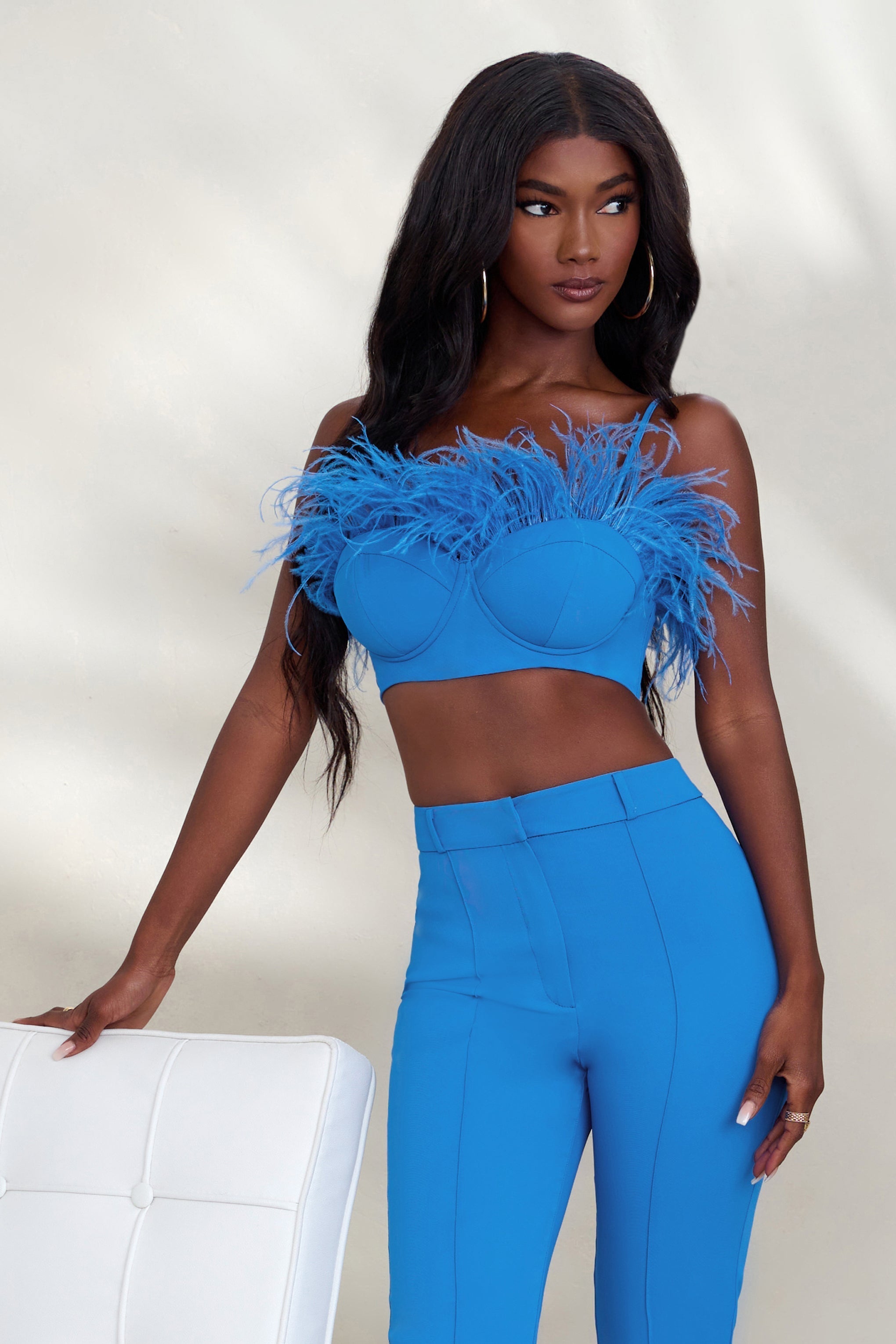 Prestige | Cobalt Blue Feather Neckline Bralette