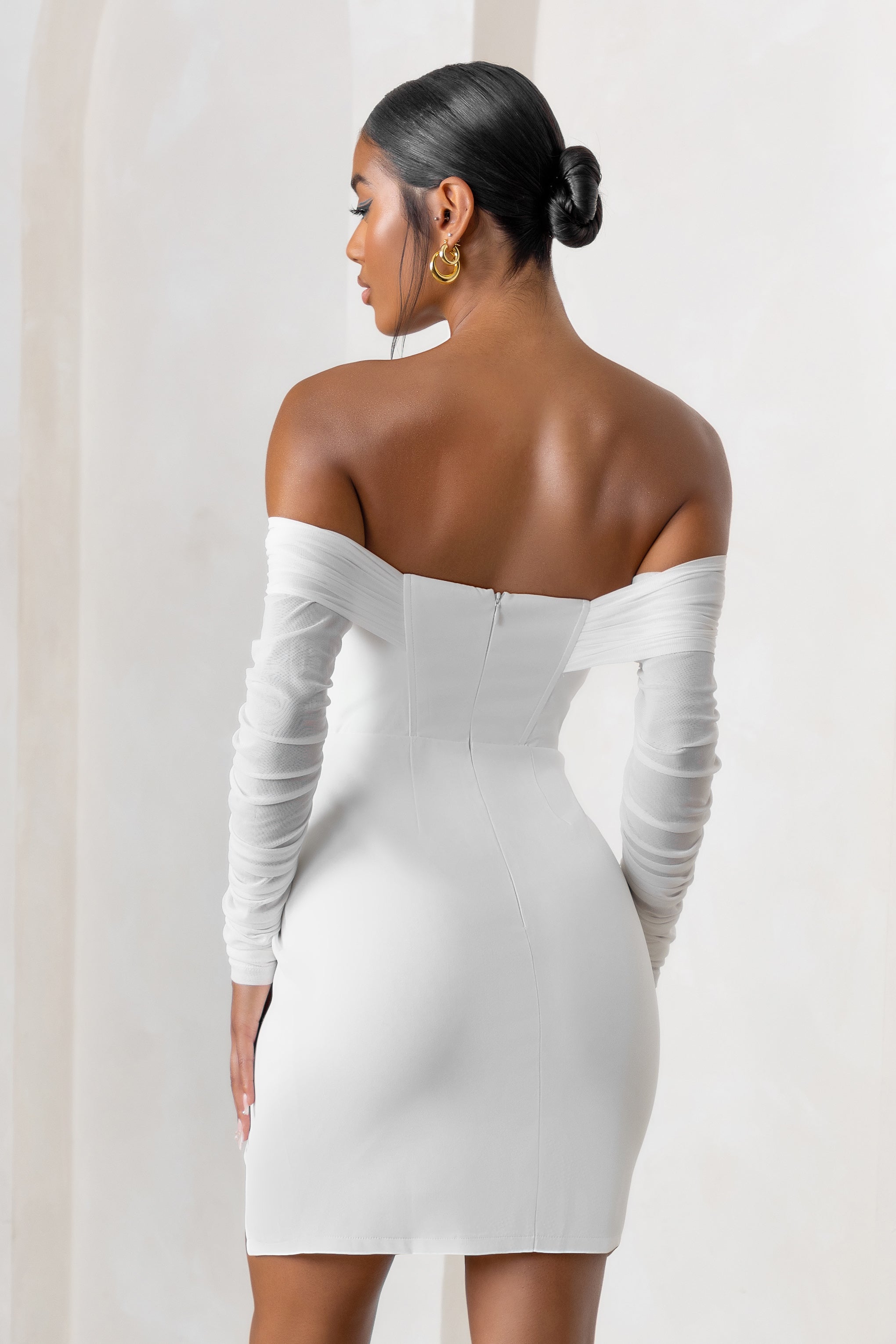 Above & Beyond | White Bardot Neck Corset Mini Dress With Belt Detail