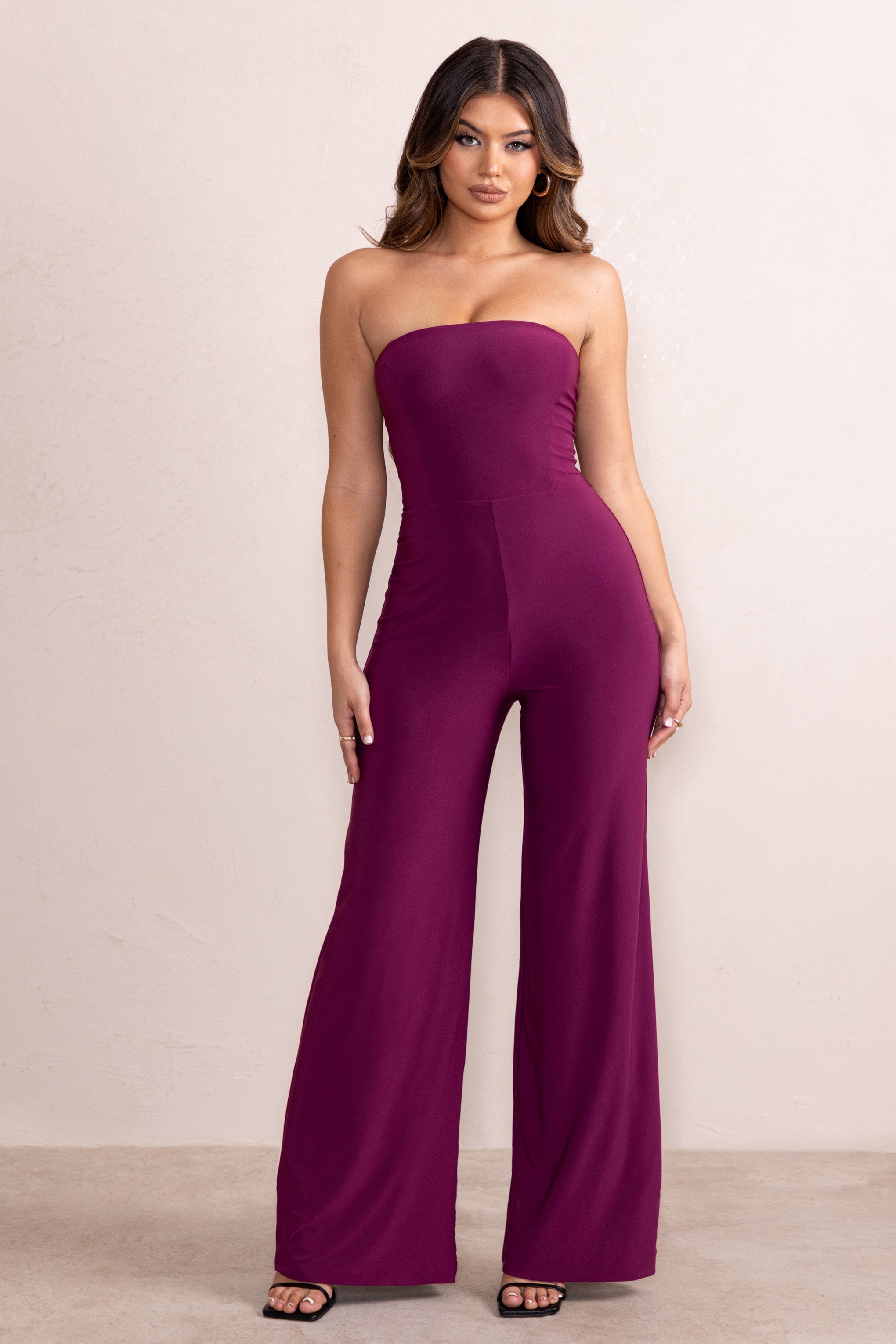 Darya | Wine Bandeau Wide Leg Jumpsuit