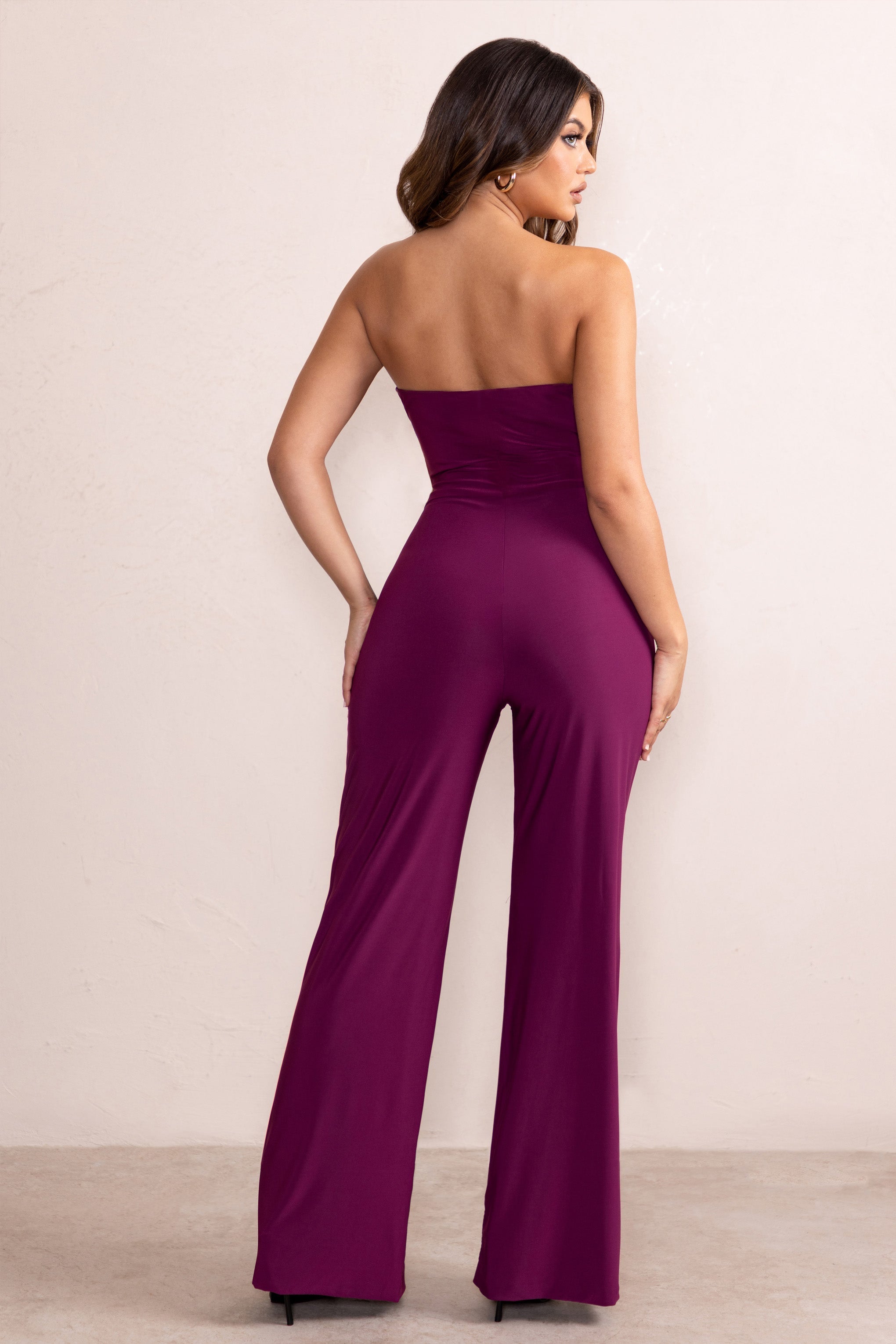 Darya | Wine Bandeau Wide Leg Jumpsuit