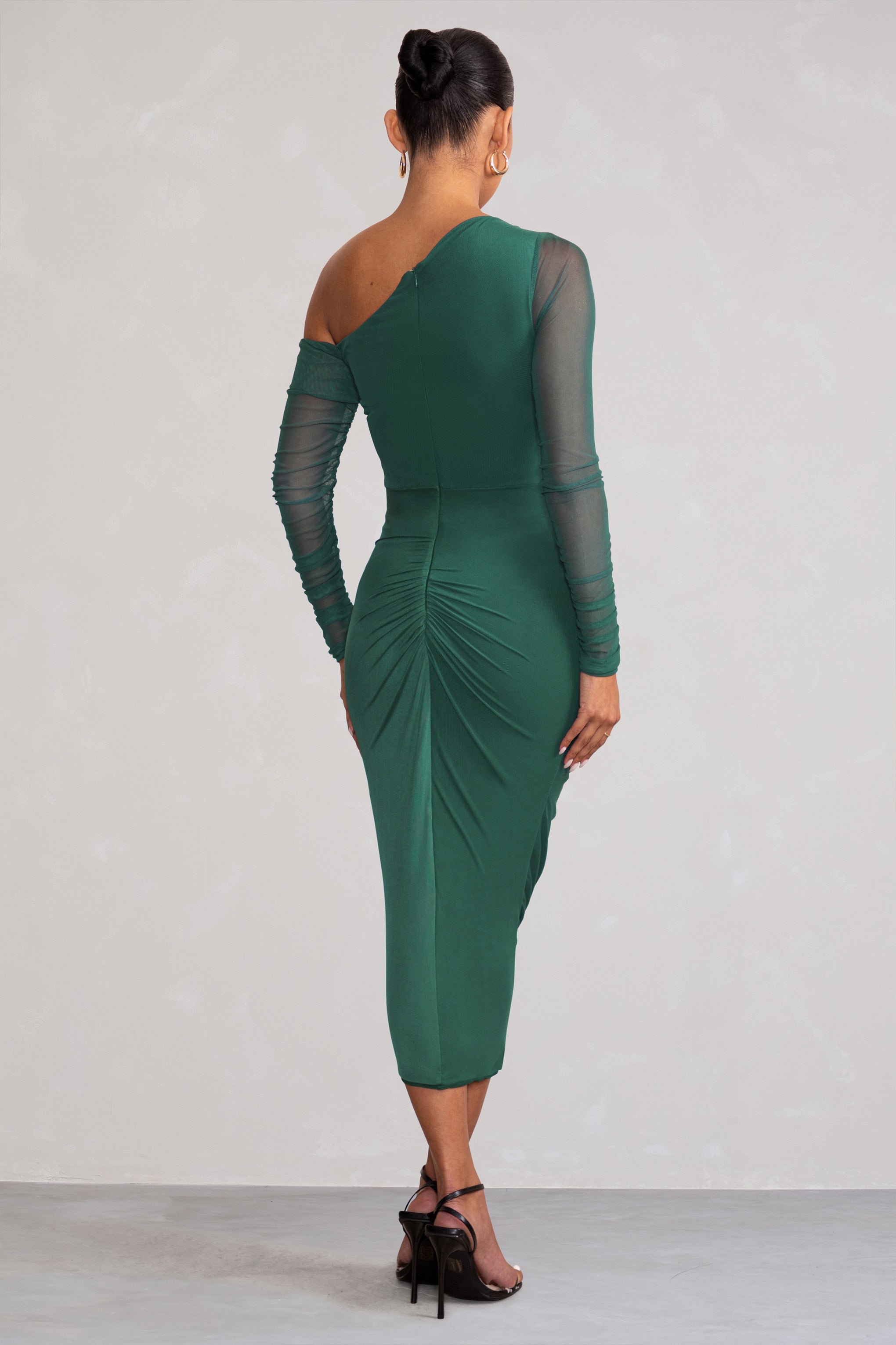 Sweet Dreams | Green Maternity Asymmetric Ruched Midi Dress