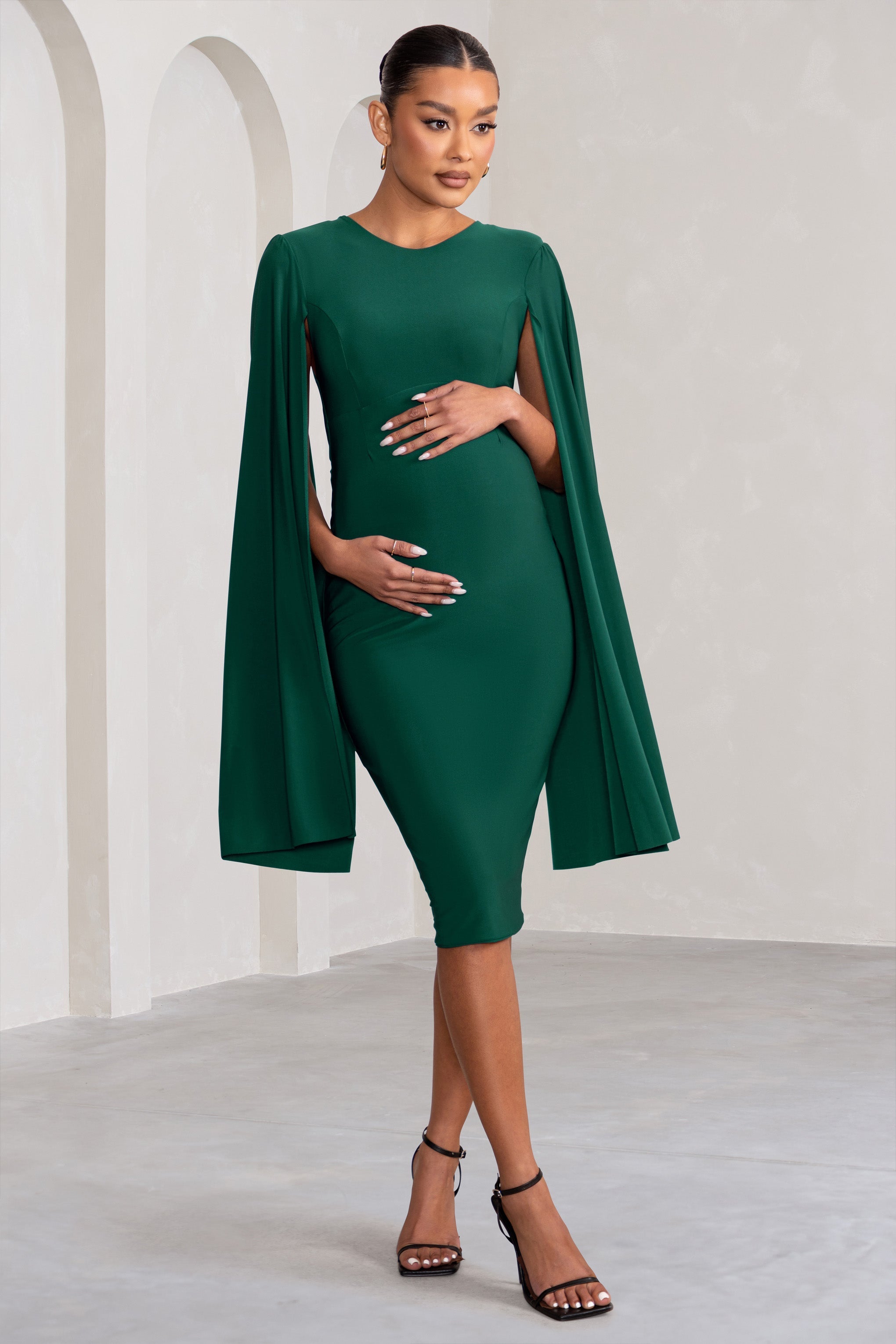 Hey Mama | Bottle Green Maternity Cape Midi Dress