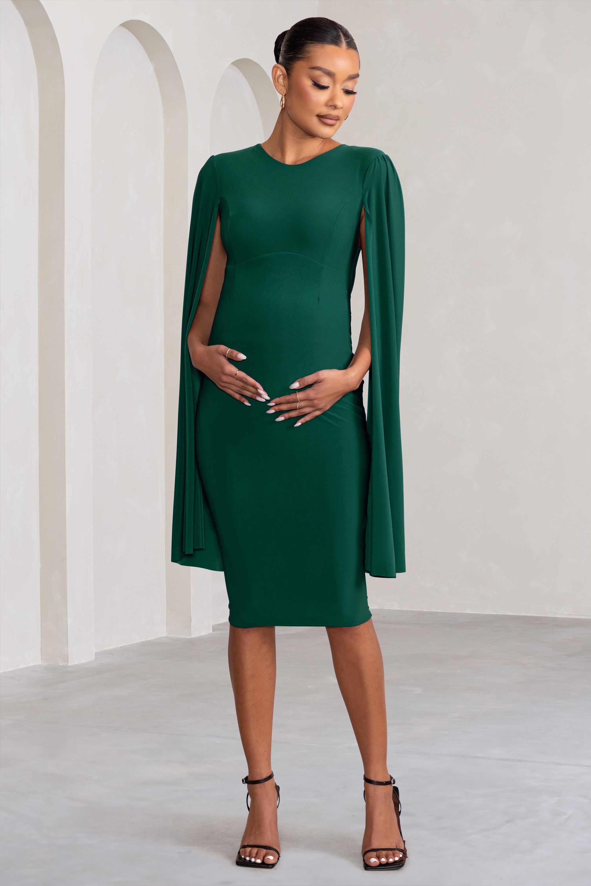 Hey Mama | Bottle Green Maternity Cape Midi Dress