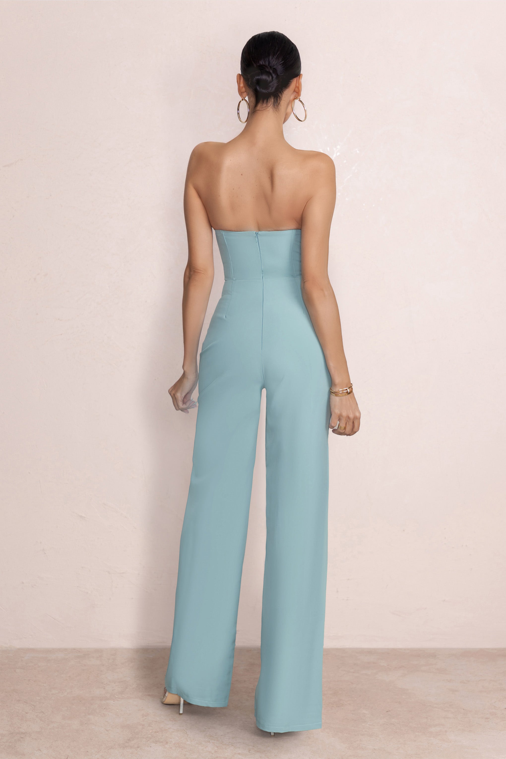 Reborn | Duck Egg Blue Bandeau Jumpsuit With Lace Up Detail