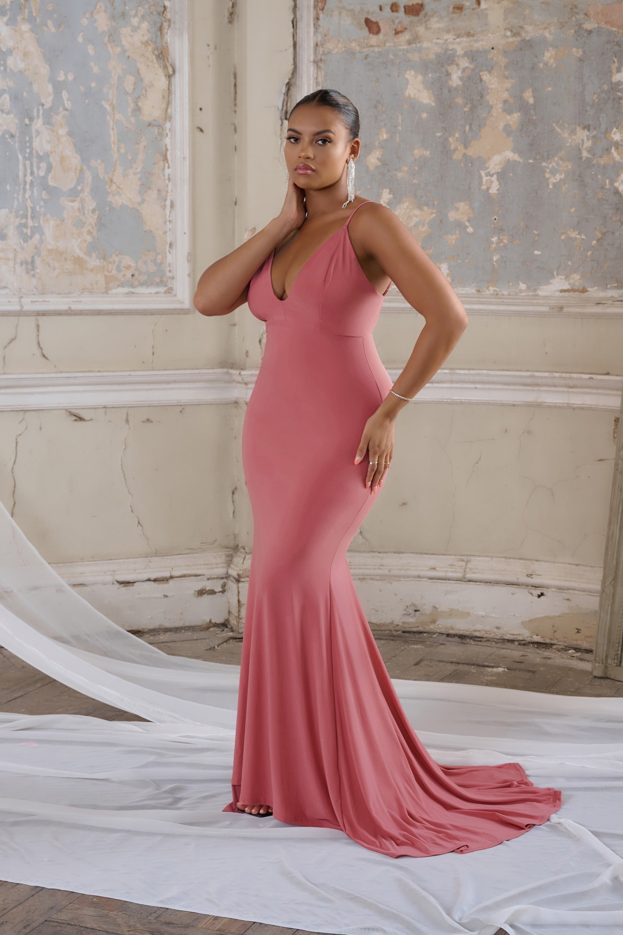 Irreplaceable | Blush Pink Backless Bum Ruched Fishtail Maxi Dress