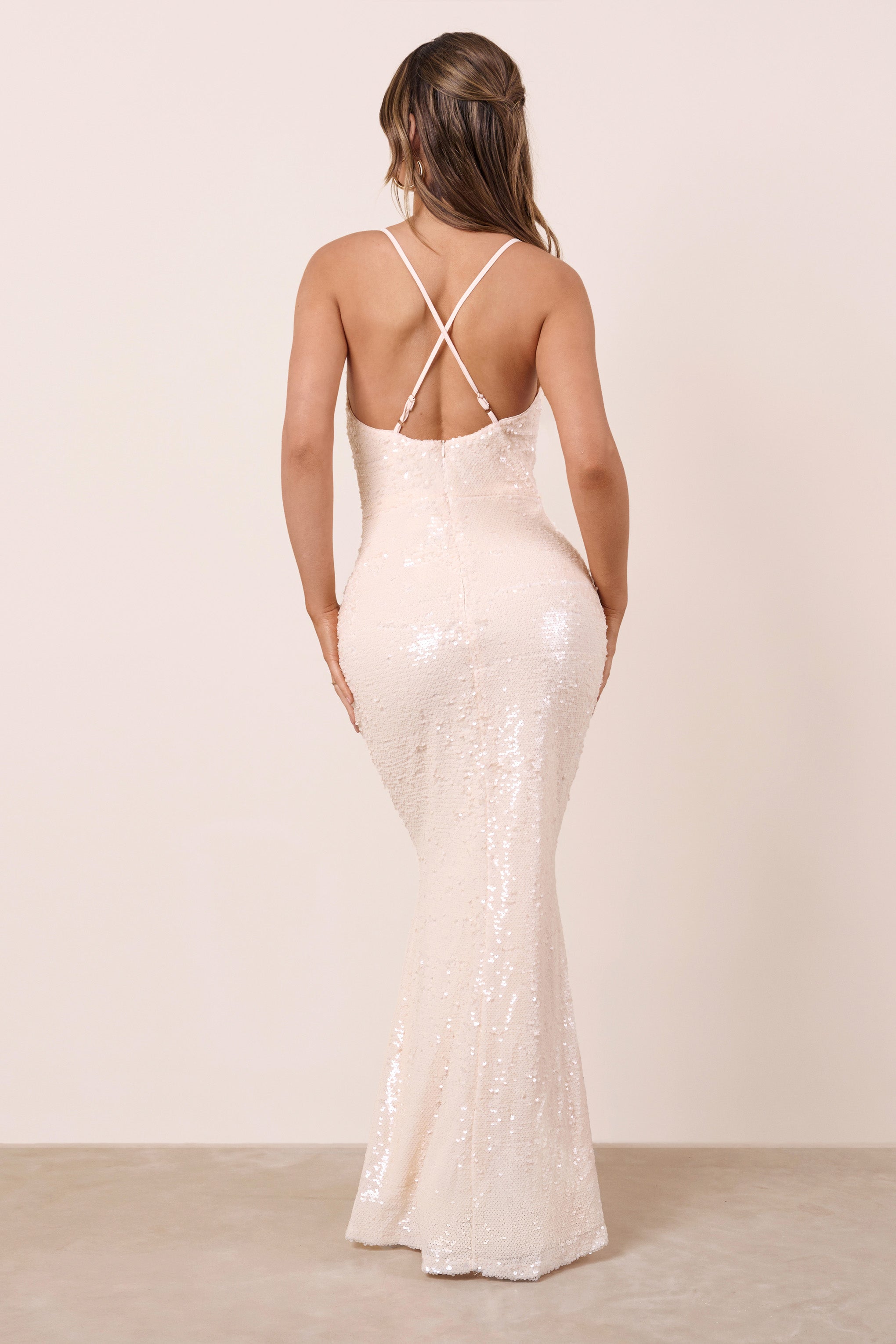 Confetti Dream | Ivory Sequin Cowl Cami Fishtail Maxi Dress