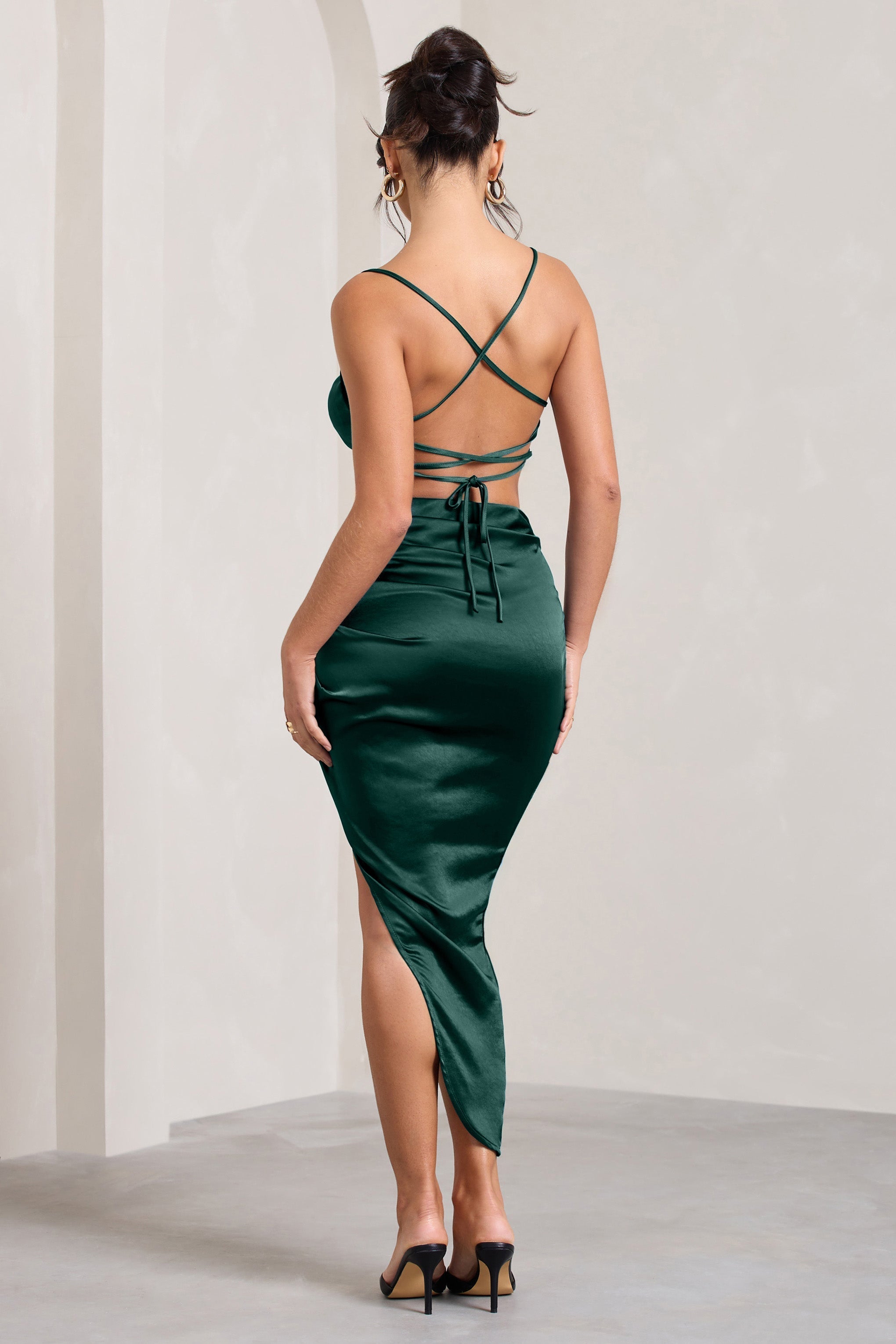 Risk It All | Bottle Green Cami Cowl Neck Asymmetric Hem Midi Dress