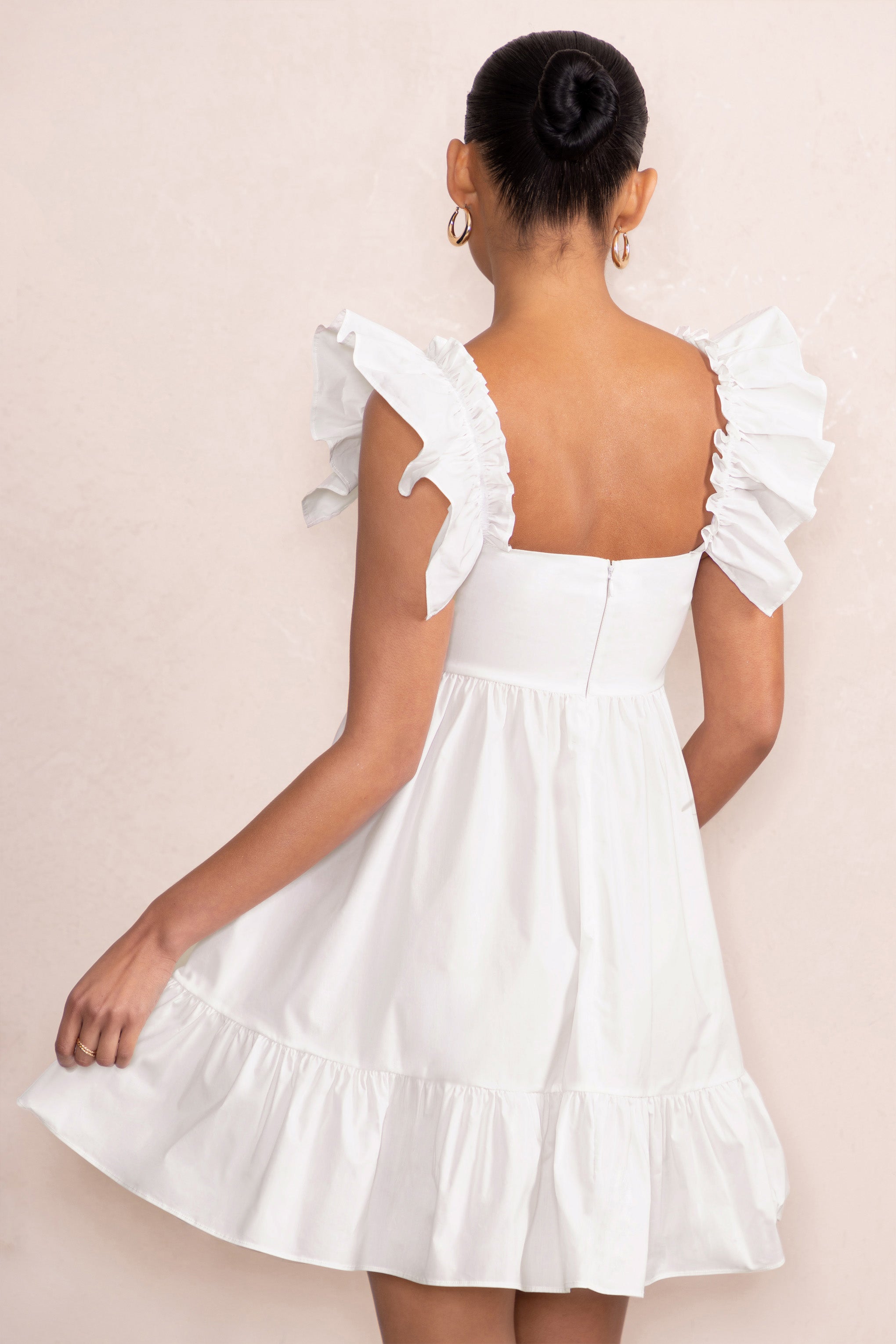 Dolly Daze | White Maternity Ruffle Sleeve Babydoll Mini Dress