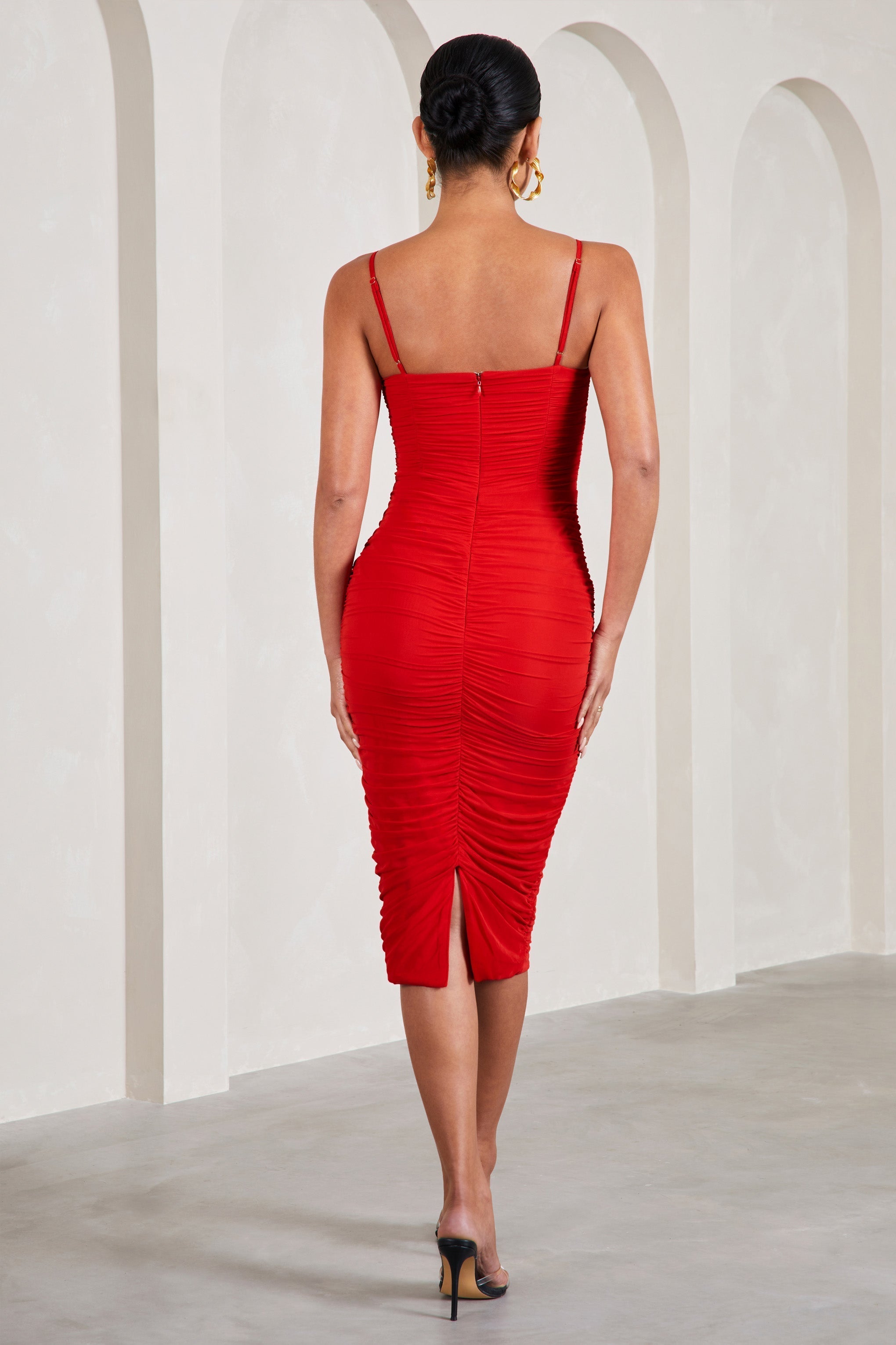 Love Tapes | Red Corset Mesh Midi Dress