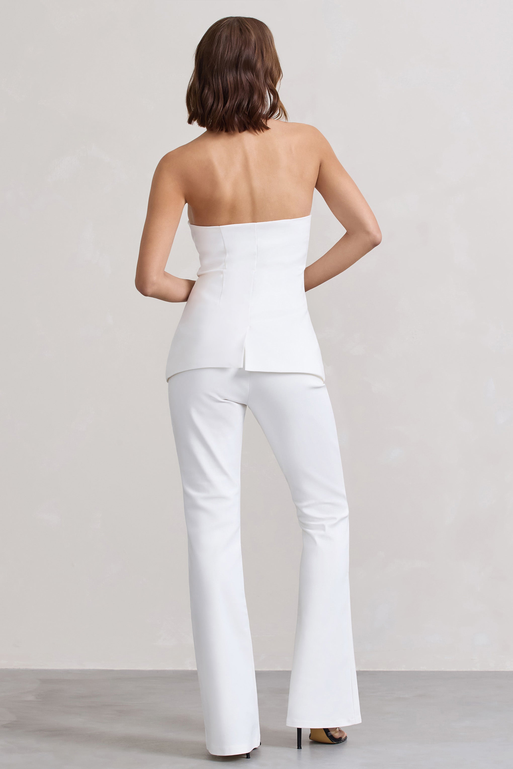 Elliana | White Strapless Button Front Tailored Top