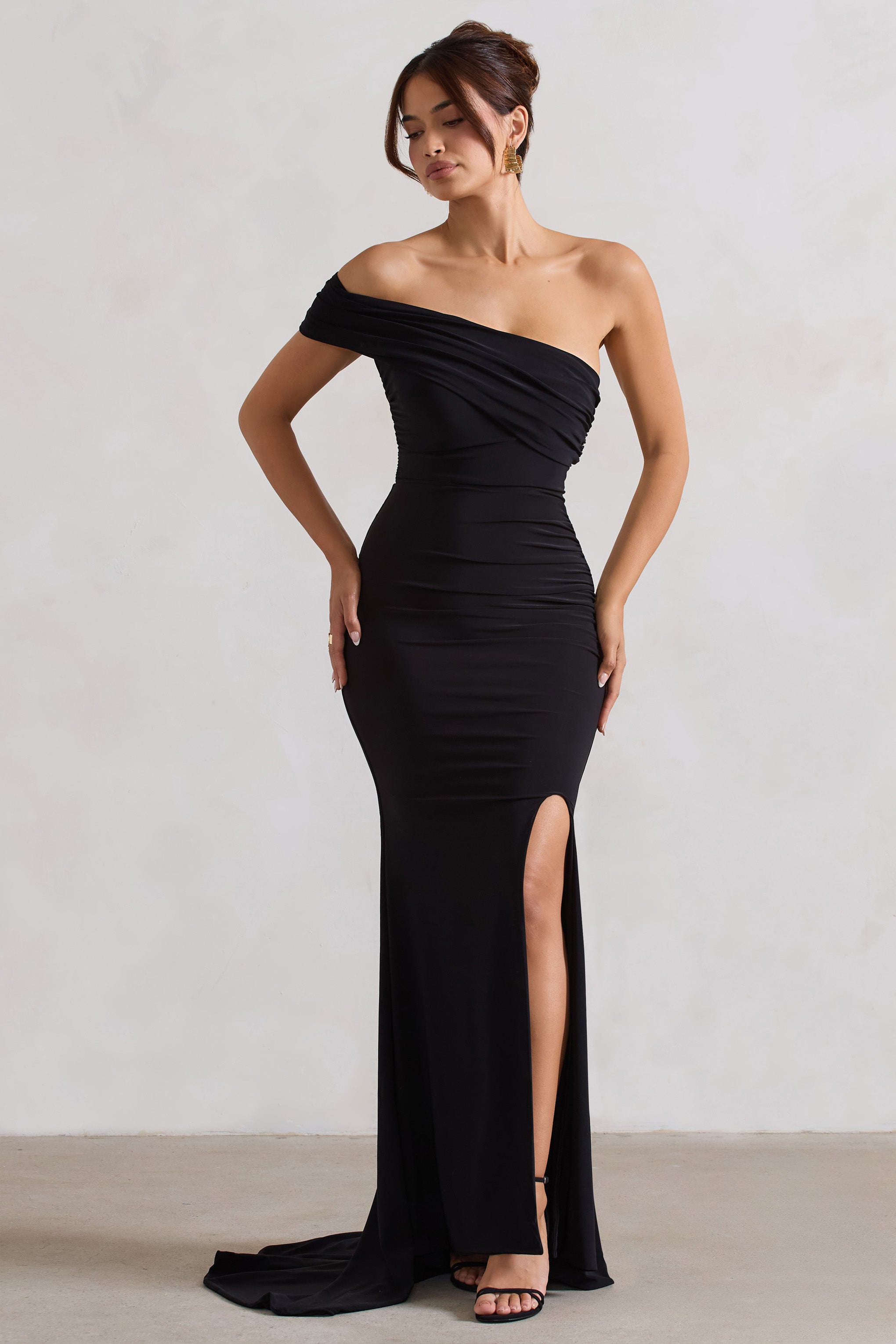 Forever & Always | Black One Shoulder Fishtail Maxi Dress