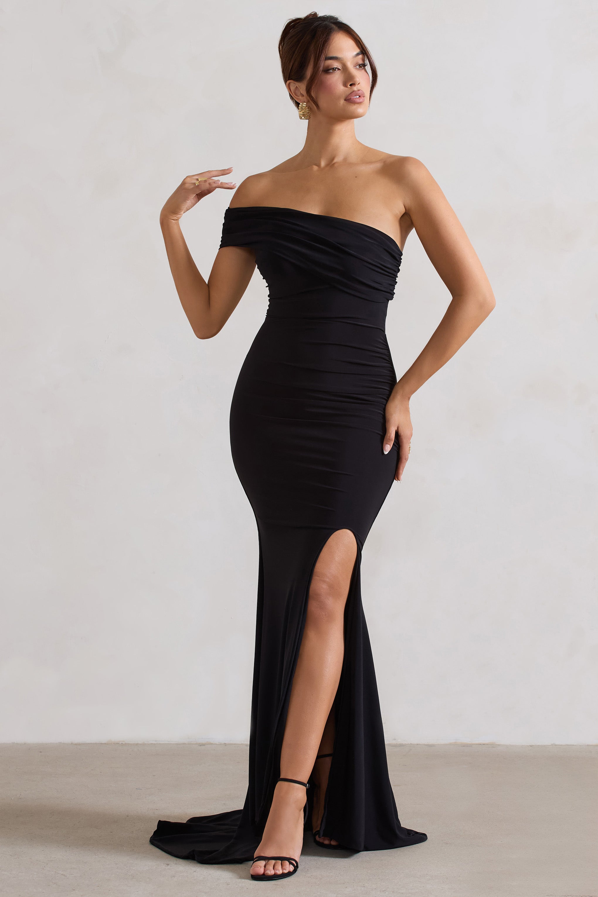 Forever & Always | Black One Shoulder Fishtail Maxi Dress