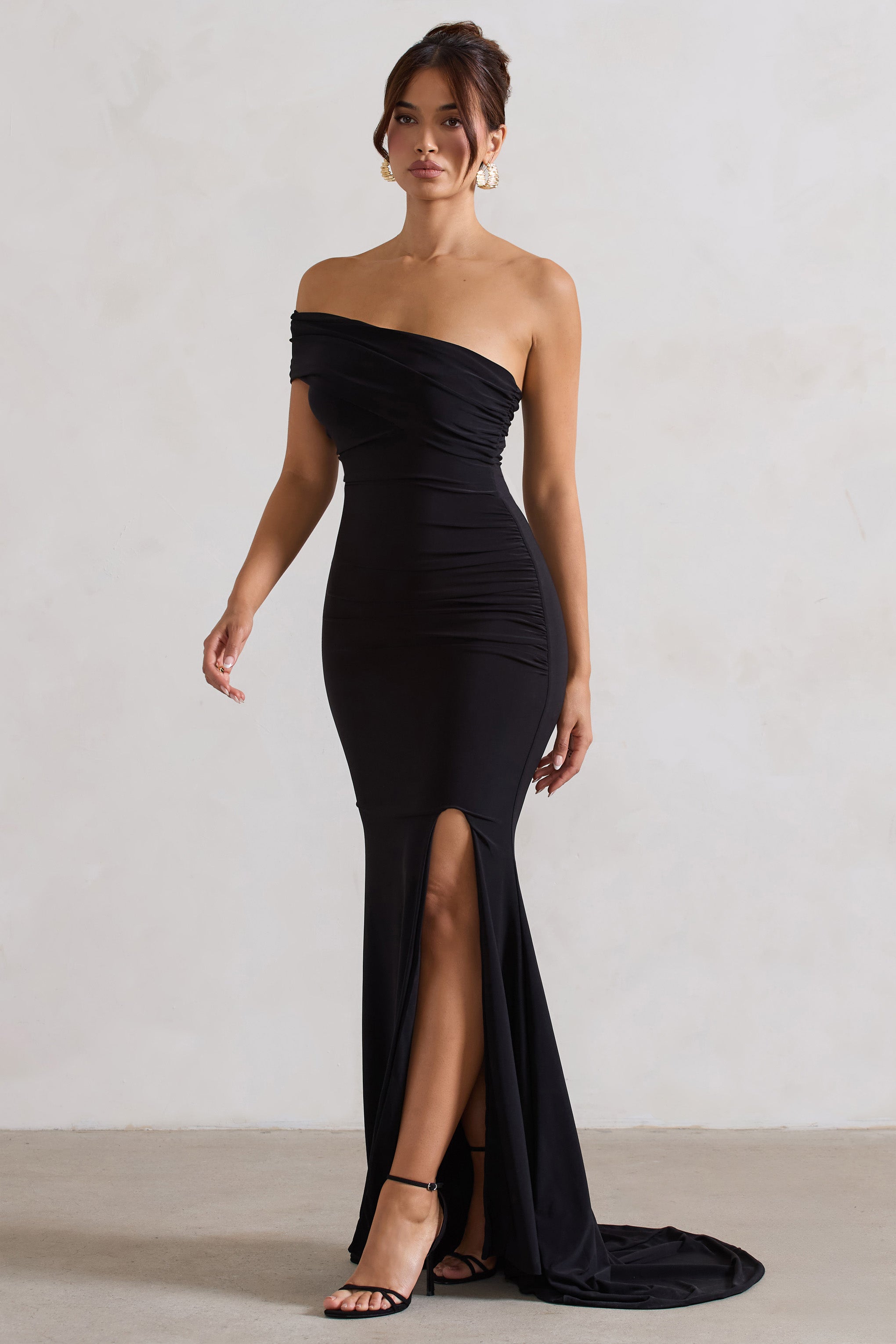 Forever & Always | Black One Shoulder Fishtail Maxi Dress