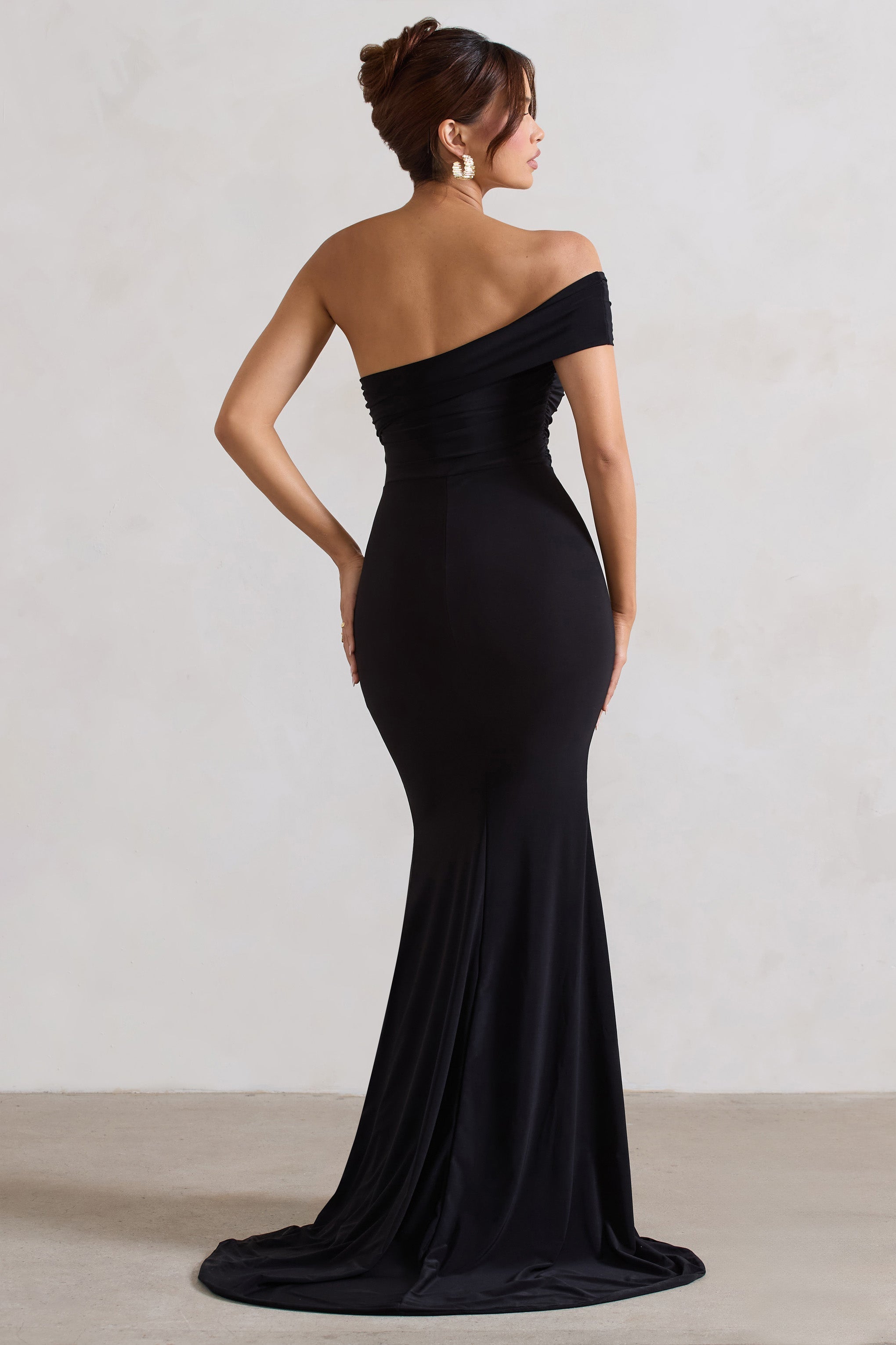 Forever & Always | Black One Shoulder Fishtail Maxi Dress