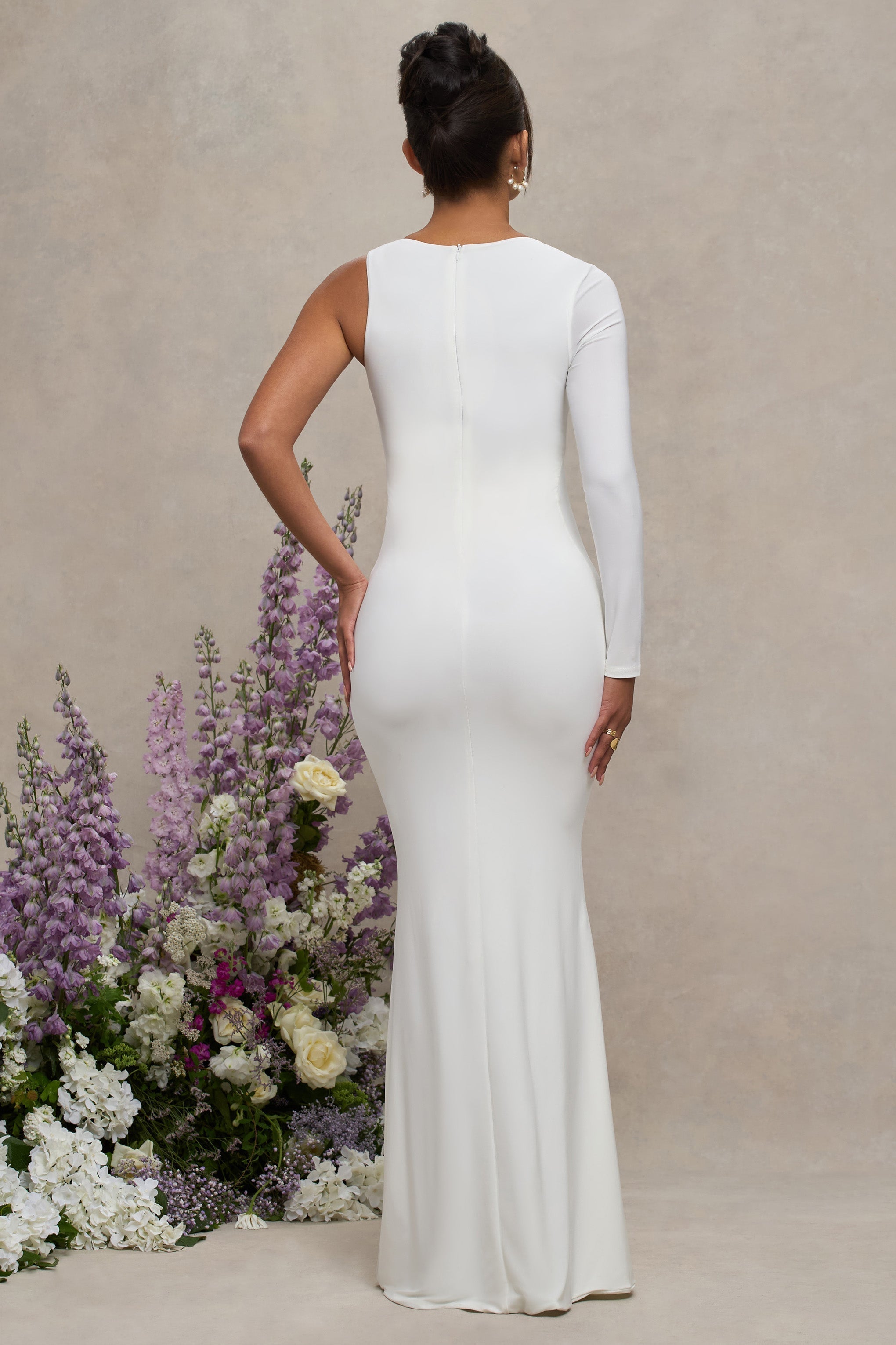 Oh Baby | White Maternity One Shoulder Bodycon Maxi Dress