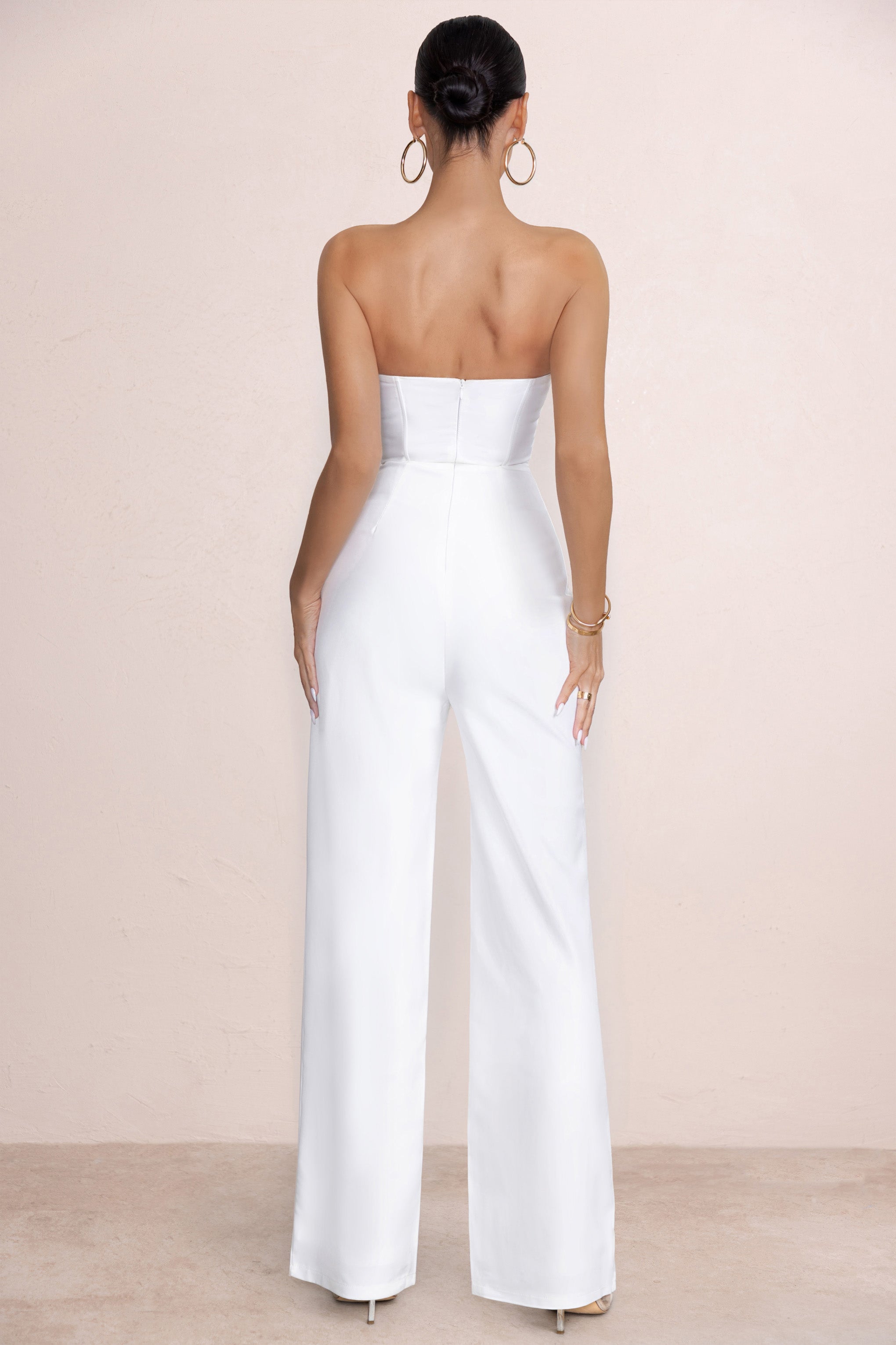 Reborn | White Bandeau Jumpsuit With Lace Up Detail