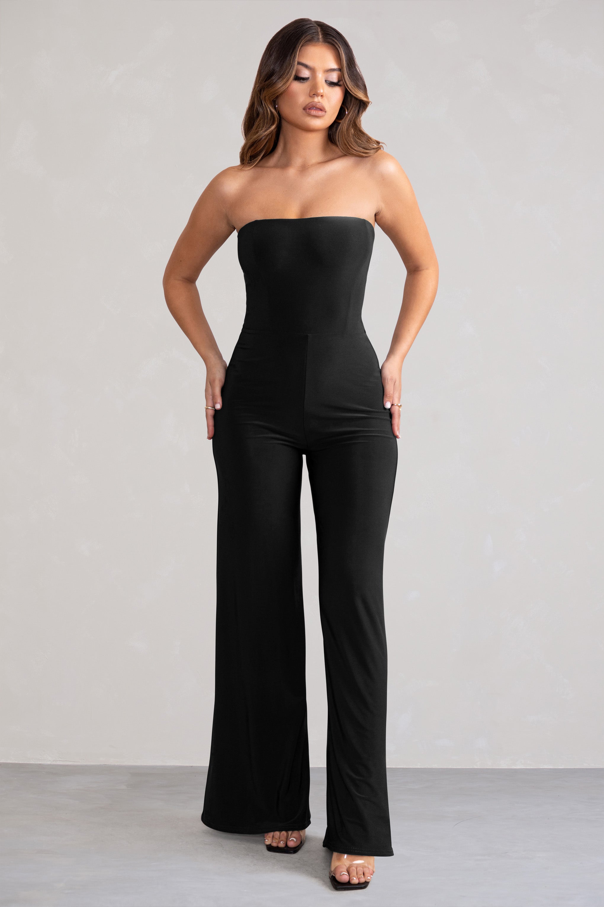 Darya | Black Bandeau Wide Leg Jumpsuit